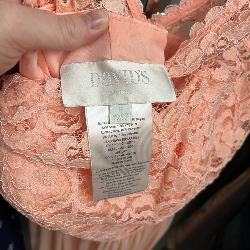 David's Bridal Coral Lace Prom Dress - Picture 2 of 6